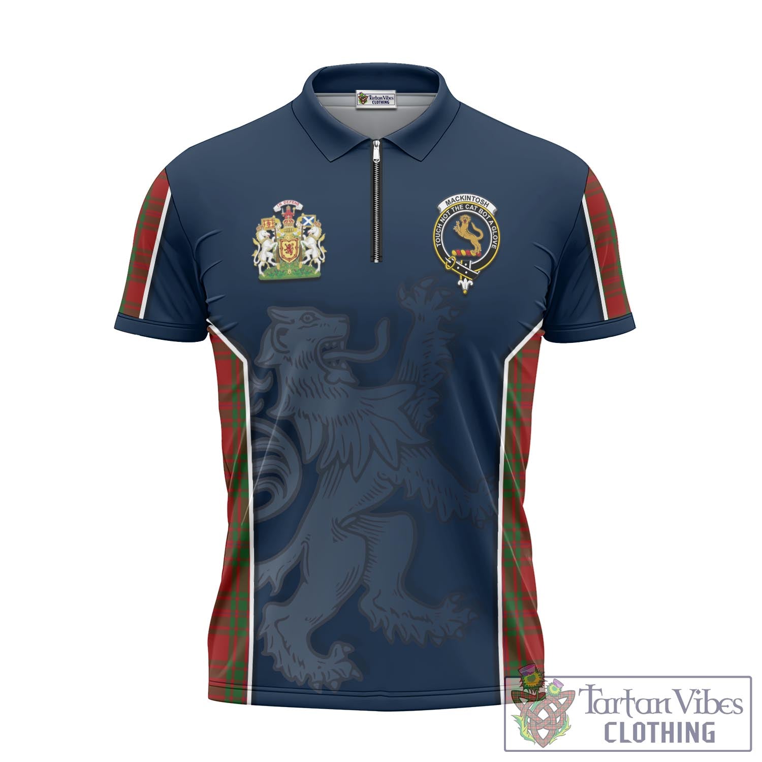 Tartan Vibes Clothing MacKintosh Red Tartan Zipper Polo Shirt with Family Crest and Lion Rampant Vibes Sport Style