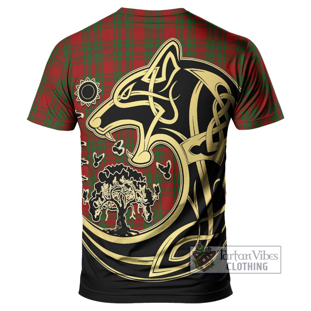 MacKintosh Red Tartan T-Shirt with Family Crest Celtic Wolf Style - Tartan Vibes Clothing