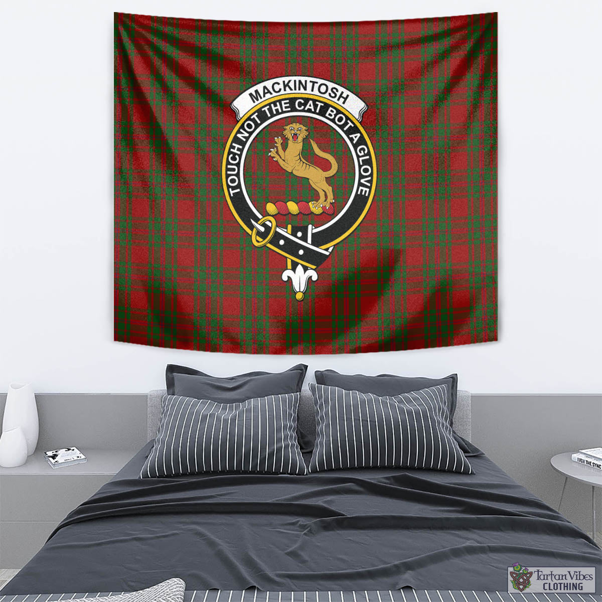 Tartan Vibes Clothing MacKintosh Red Tartan Tapestry Wall Hanging and Home Decor for Room with Family Crest