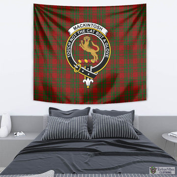 MacKintosh Red Tartan Tapestry Wall Hanging and Home Decor for Room with Family Crest