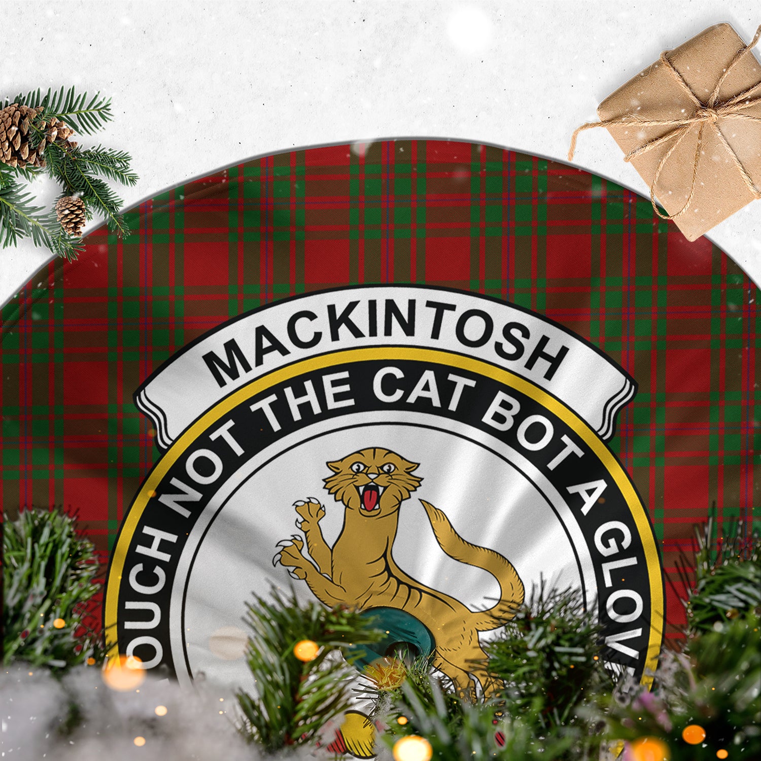 MacKintosh Red Tartan Christmas Tree Skirt with Family Crest - Tartanvibesclothing