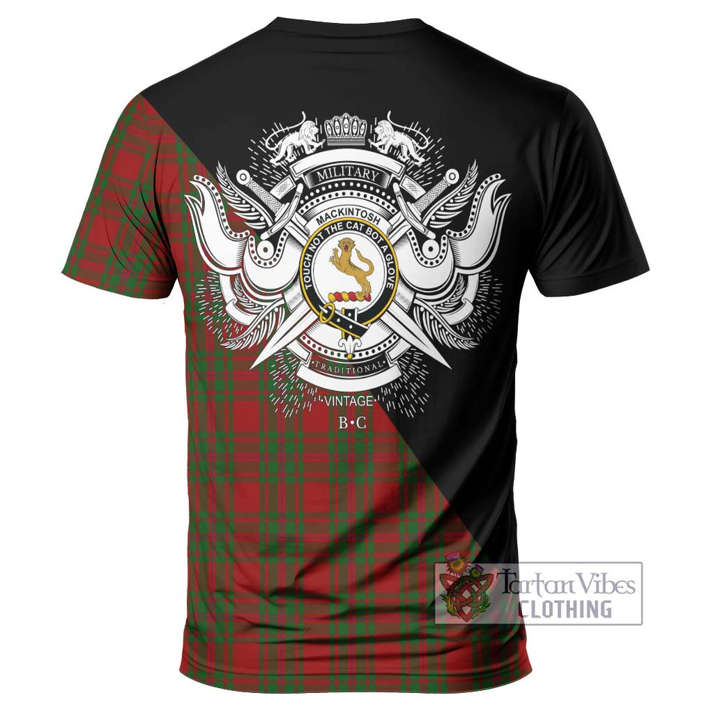 MacKintosh Red Tartan T-Shirt with Family Crest and Military Logo Style - Tartanvibesclothing Shop