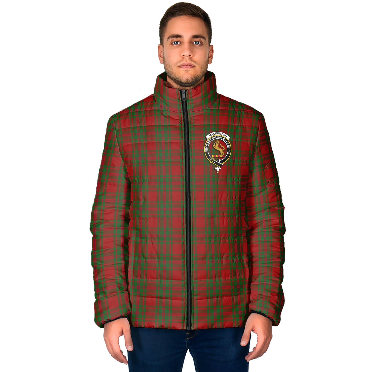 MacKintosh Red Tartan Padded Jacket with Family Crest - Tartan Vibes Clothing