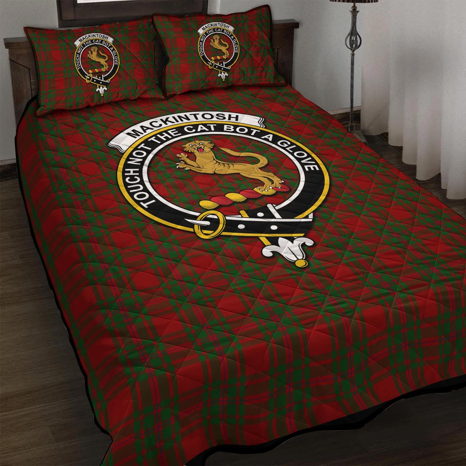 MacKintosh Red Tartan Quilt Bed Set with Family Crest - Tartan Vibes Clothing