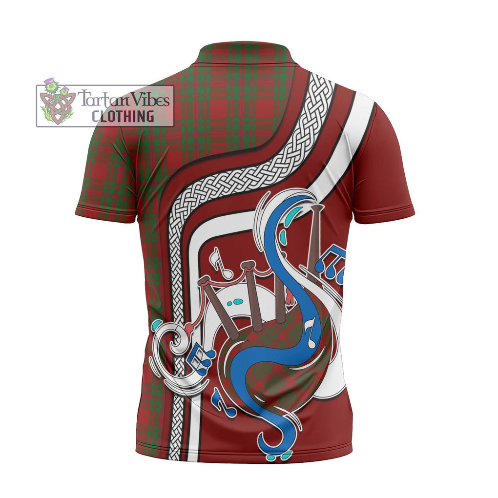 MacKintosh Red Tartan Zipper Polo Shirt with Epic Bagpipe Style - Tartanvibesclothing Shop