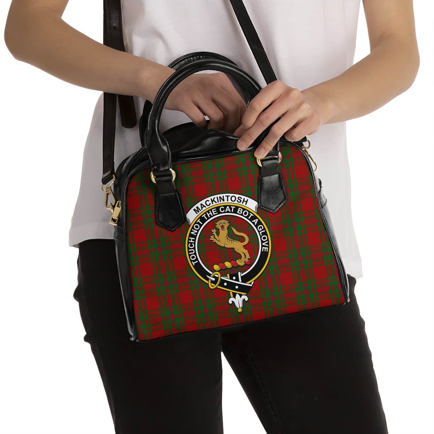 MacKintosh Red Tartan Shoulder Handbags with Family Crest - Tartanvibesclothing