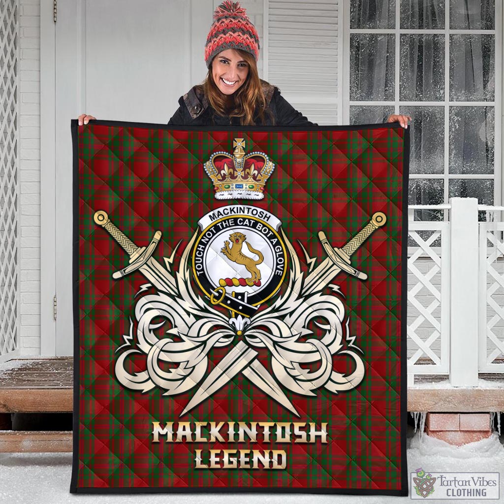 Tartan Vibes Clothing MacKintosh Red Tartan Quilt with Clan Crest and the Golden Sword of Courageous Legacy