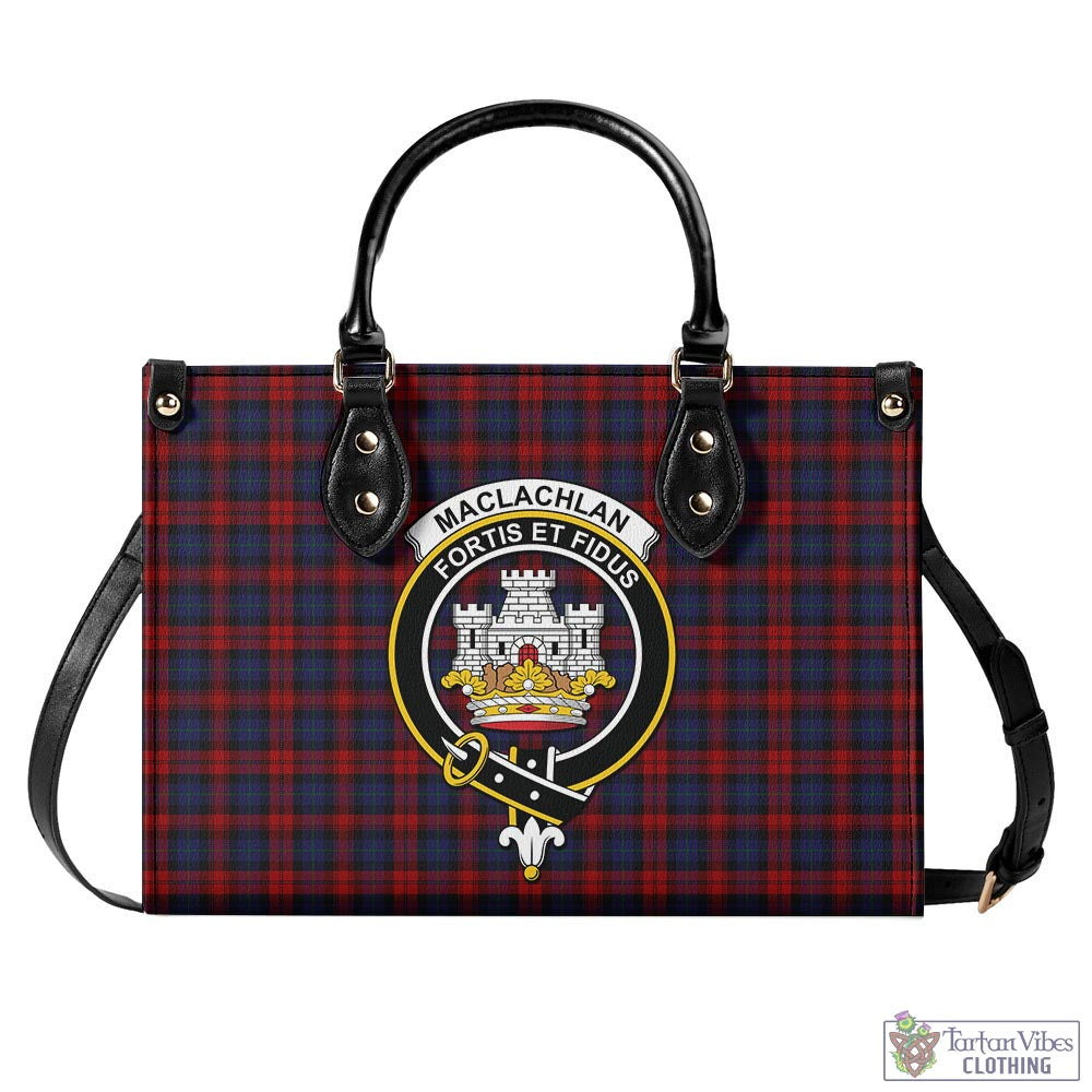 Tartan Vibes Clothing MacLachlan Tartan Luxury Leather Handbags with Family Crest