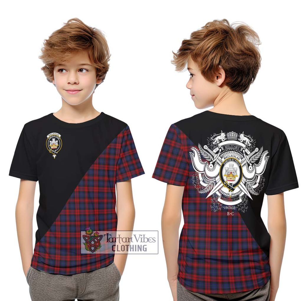 MacLachlan (McLachlan) Tartan Kid T-Shirt with Family Crest and Military Logo Style Youth XL Size14 - Tartanvibesclothing Shop