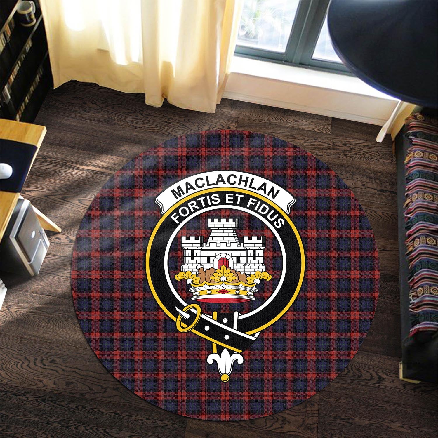 maclachlan-tartan-round-rug-with-family-crest