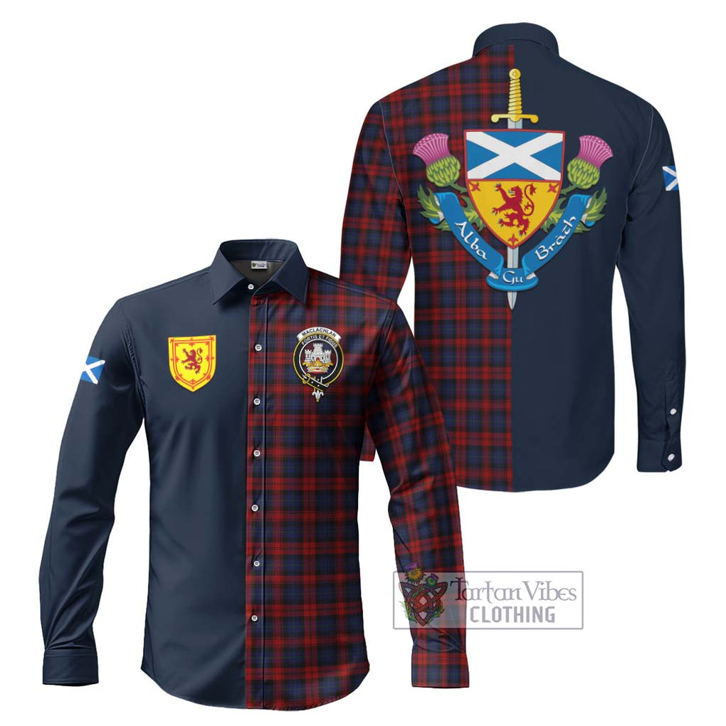 MacLachlan (McLachlan) Tartan Long Sleeve Button Shirt Alba with Scottish Lion Royal Arm Half Style Men's Shirt S - Tartan Vibes Clothing