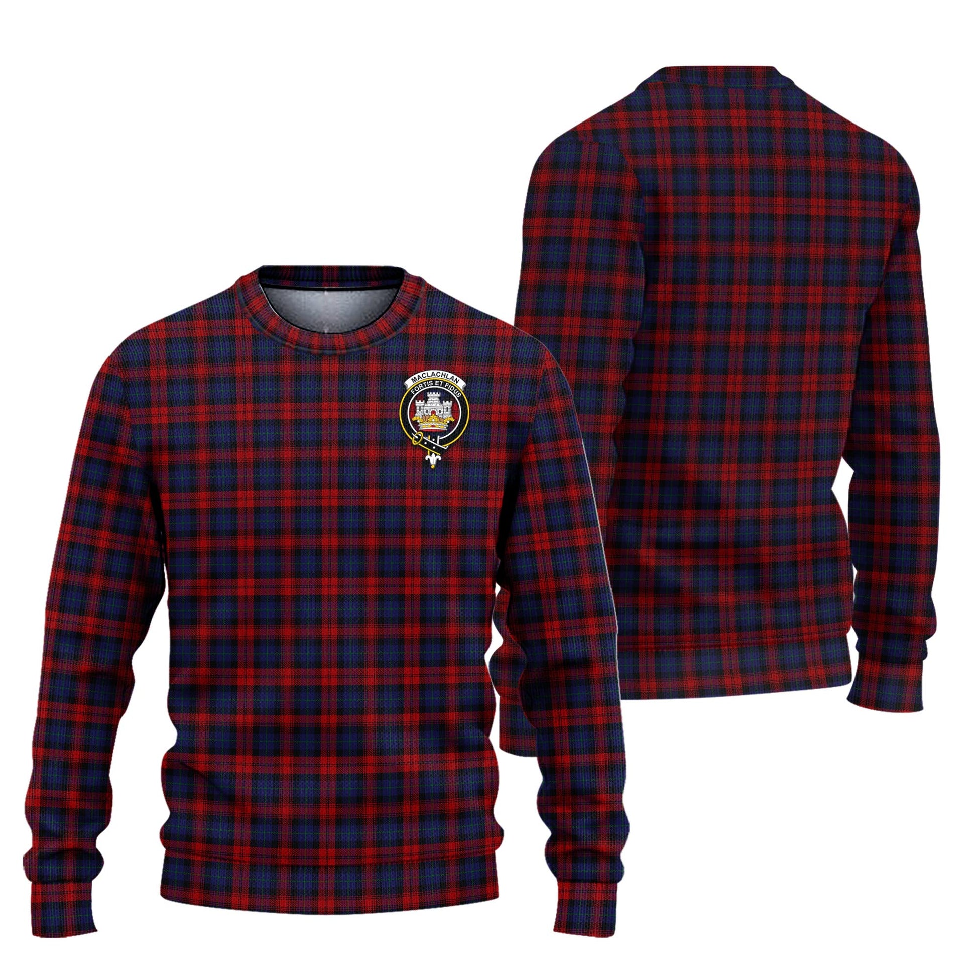 MacLachlan Tartan Knitted Sweater with Family Crest Unisex - Tartanvibesclothing