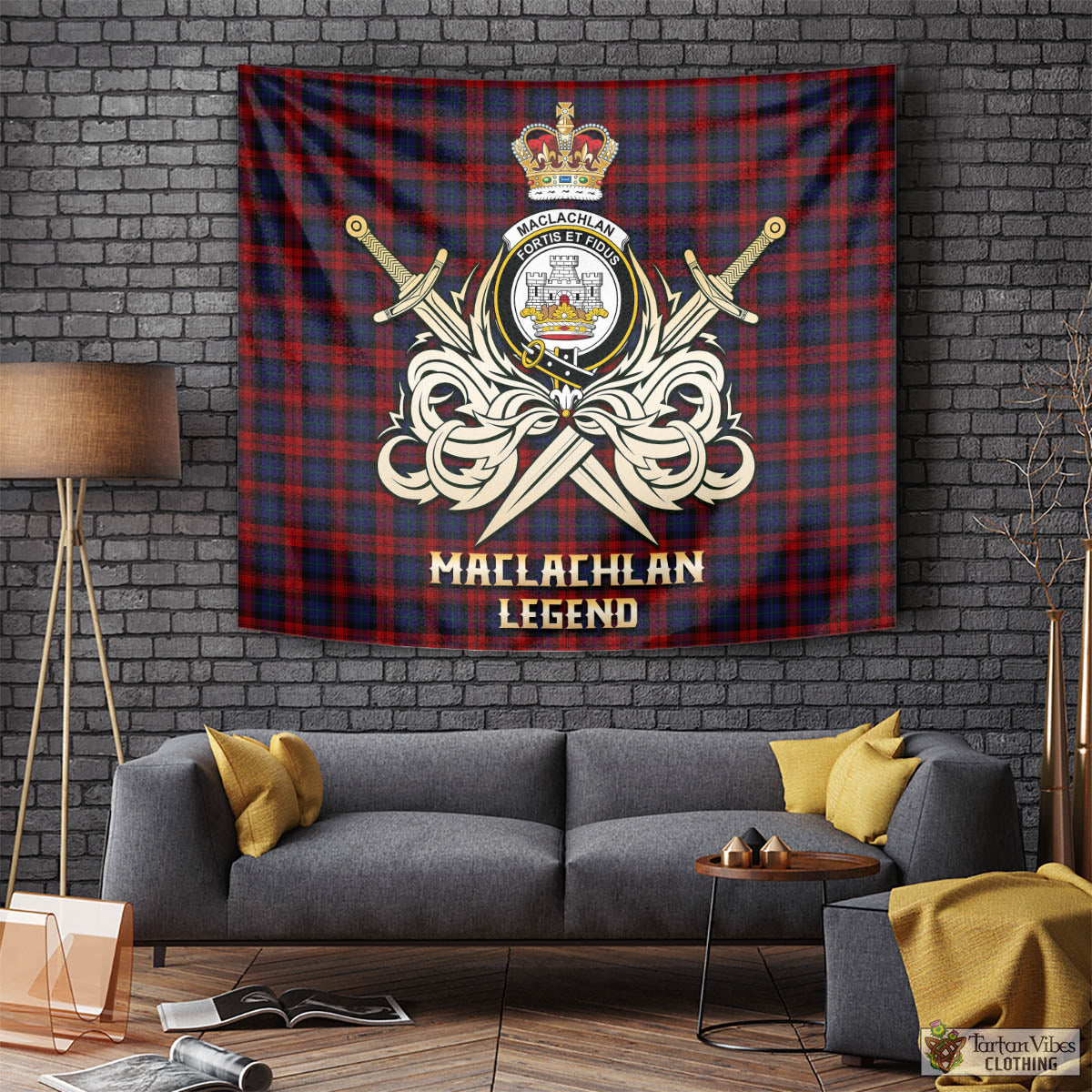 Tartan Vibes Clothing MacLachlan Tartan Tapestry with Clan Crest and the Golden Sword of Courageous Legacy