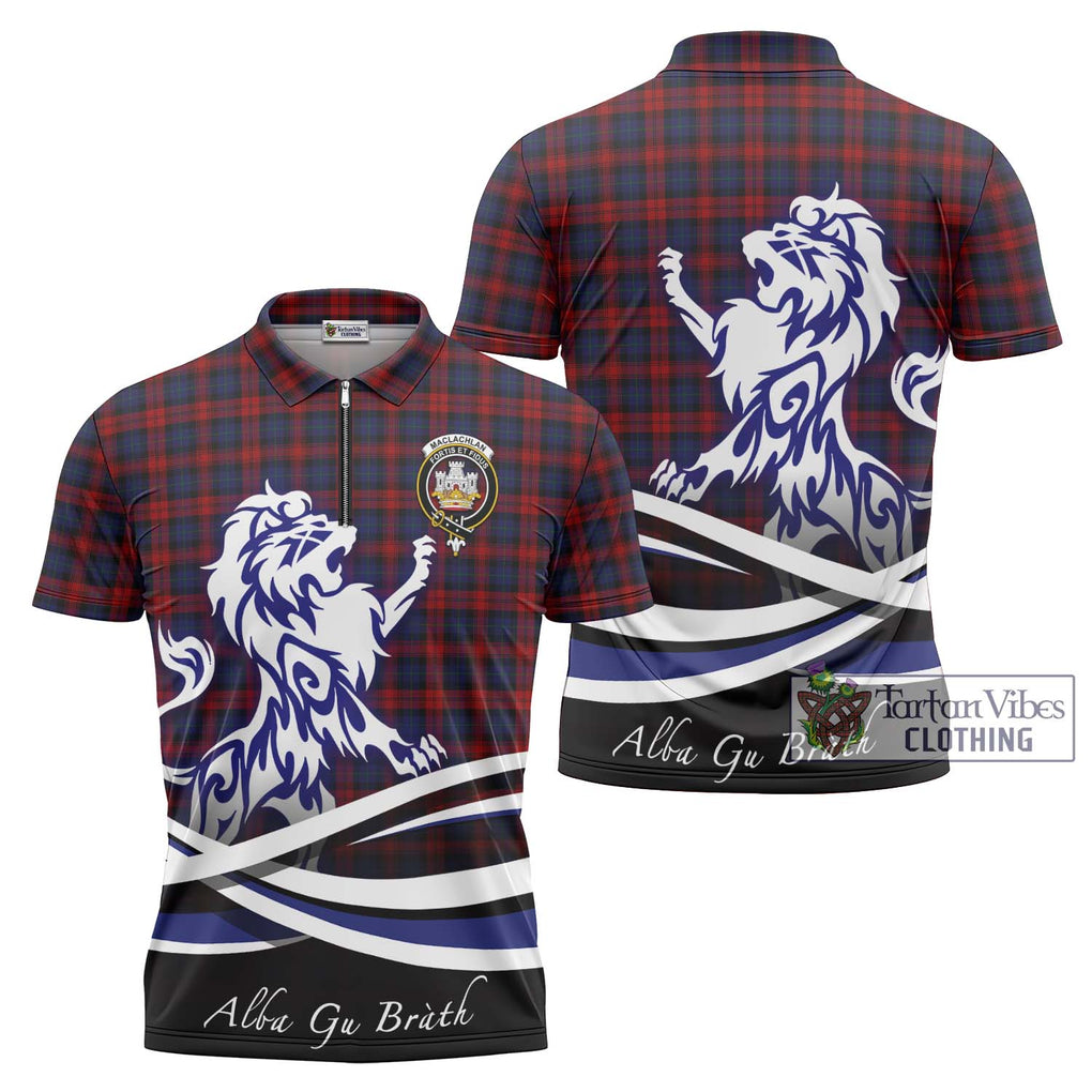 MacLachlan (McLachlan) Tartan Zipper Polo Shirt with Alba Gu Brath Regal Lion Emblem Unisex - Tartanvibesclothing Shop