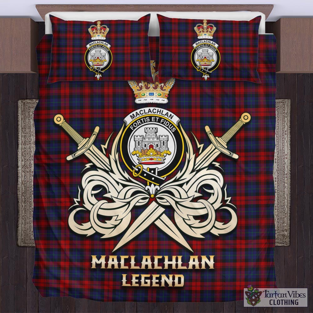 Tartan Vibes Clothing MacLachlan Tartan Bedding Set with Clan Crest and the Golden Sword of Courageous Legacy