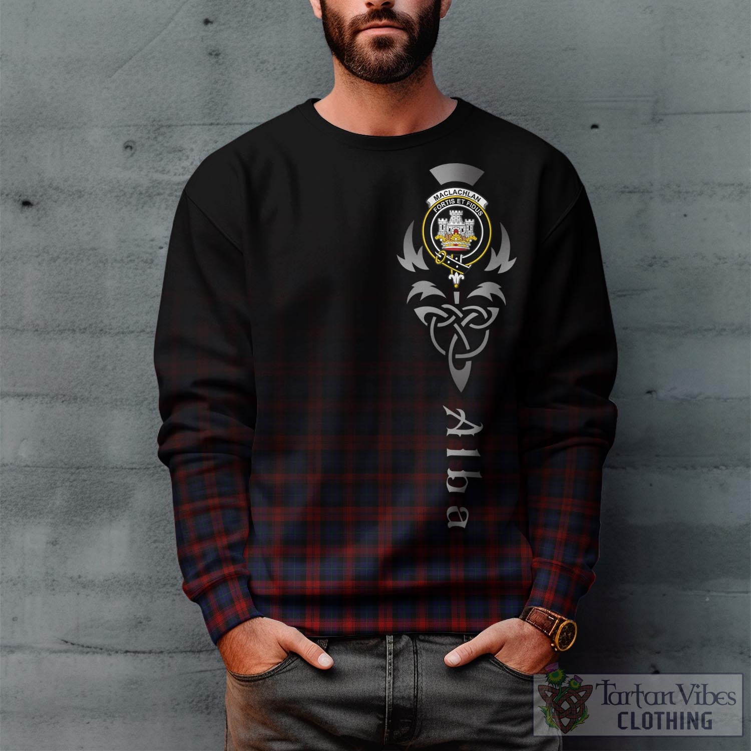 Tartan Vibes Clothing MacLachlan Tartan Sweatshirt Featuring Alba Gu Brath Family Crest Celtic Inspired