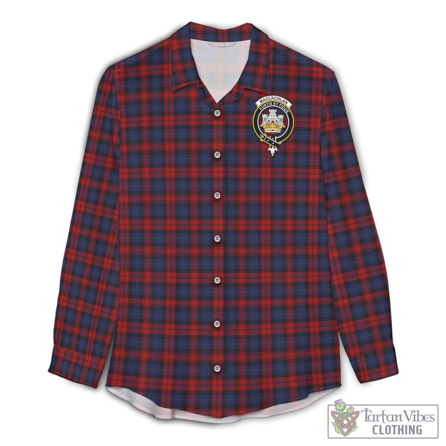 Tartan Vibes Clothing MacLachlan Tartan Womens Casual Shirt with Family Crest