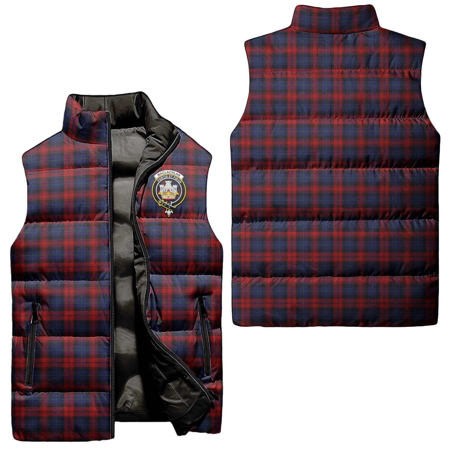 MacLachlan Tartan Sleeveless Puffer Jacket with Family Crest Unisex - Tartanvibesclothing