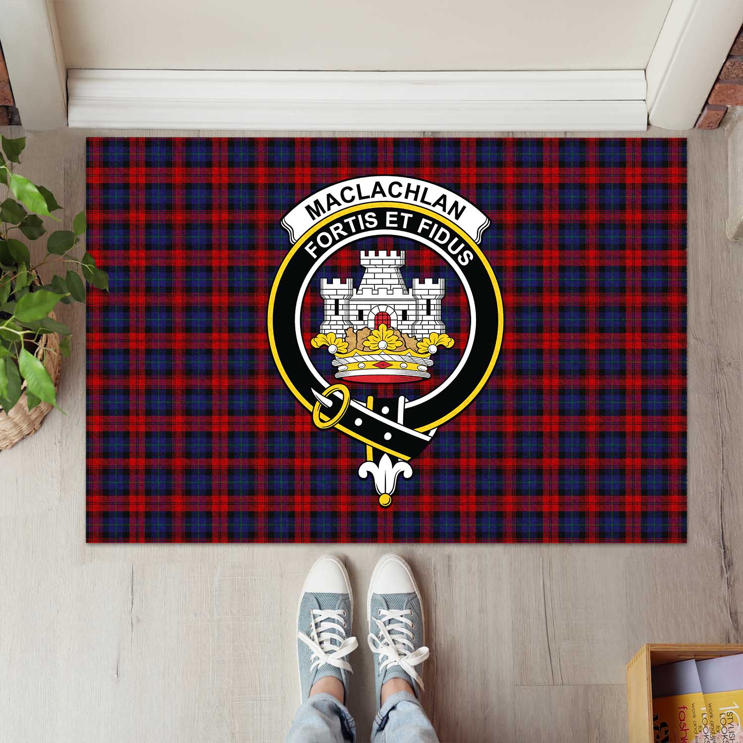 MacLachlan Tartan Door Mat with Family Crest - Tartanvibesclothing