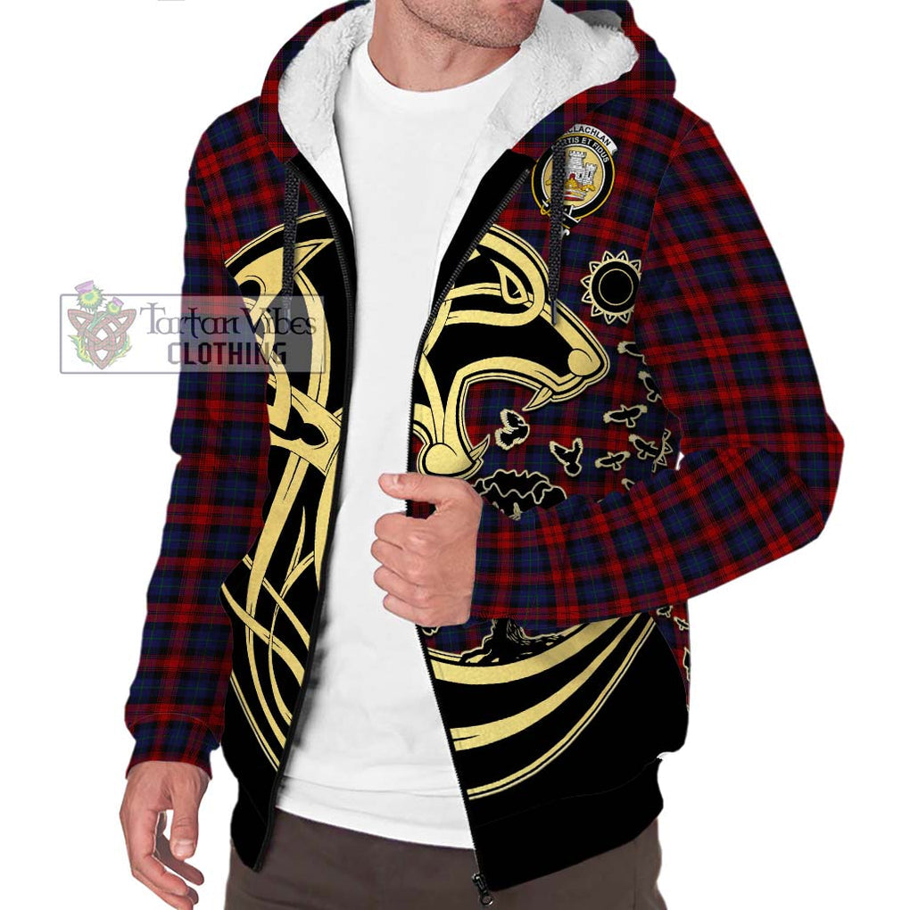 MacLachlan (McLachlan) Tartan Sherpa Hoodie with Family Crest Celtic Wolf Style Unisex S - Tartan Vibes Clothing