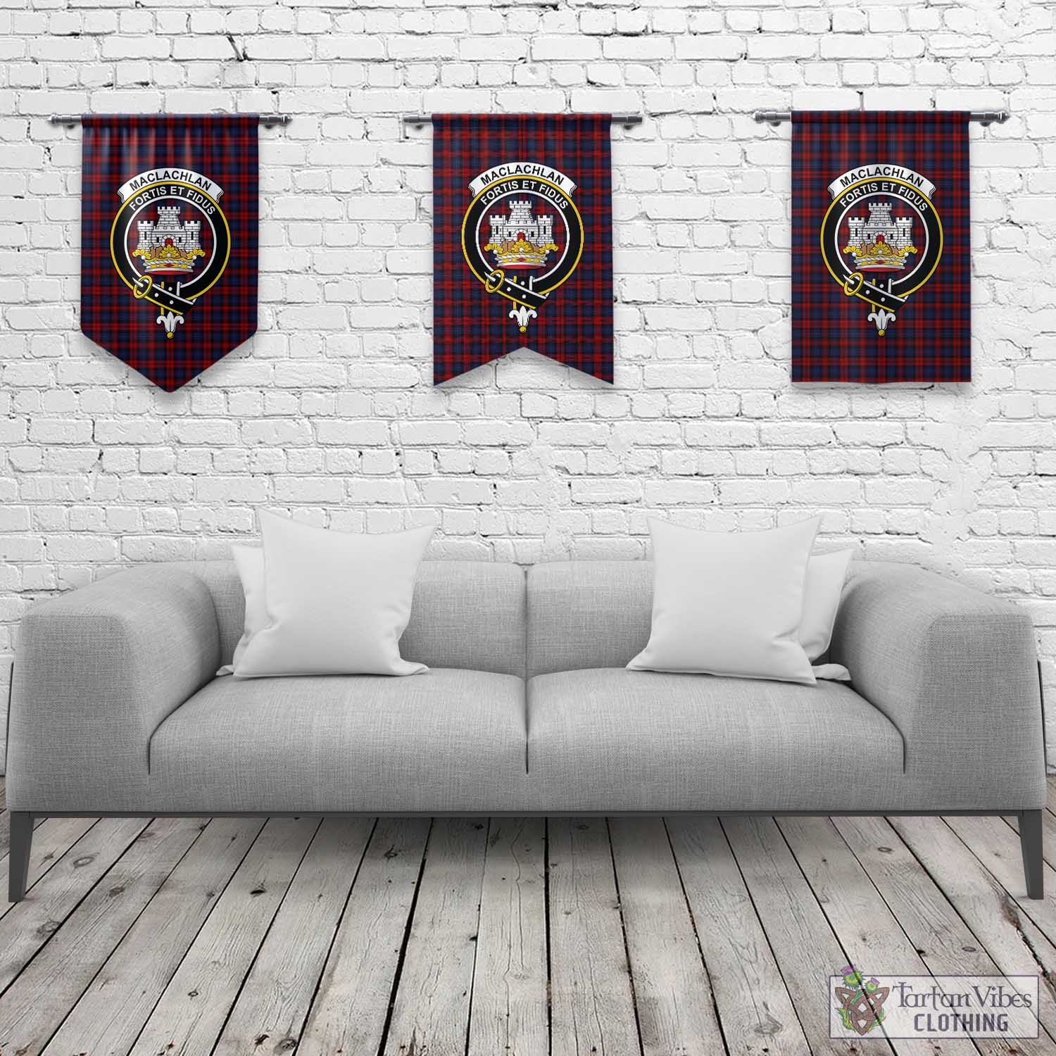 Tartan Vibes Clothing MacLachlan Tartan Gonfalon, Tartan Banner with Family Crest