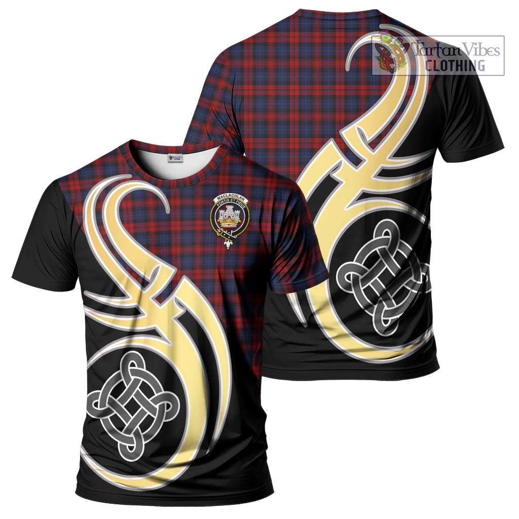 Tartan Vibes Clothing MacLachlan Tartan T-Shirt with Family Crest and Celtic Symbol Style