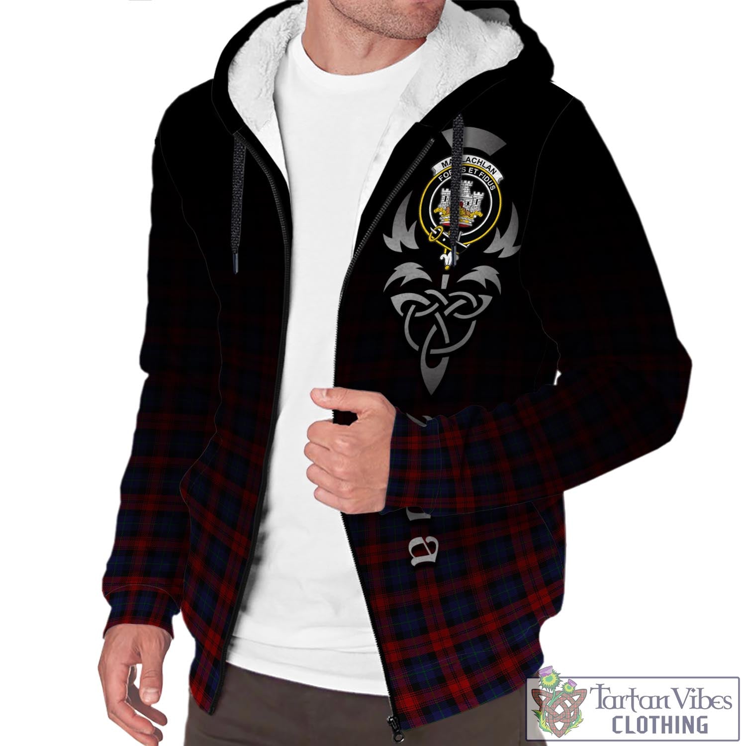 Tartan Vibes Clothing MacLachlan Tartan Sherpa Hoodie Featuring Alba Gu Brath Family Crest Celtic Inspired