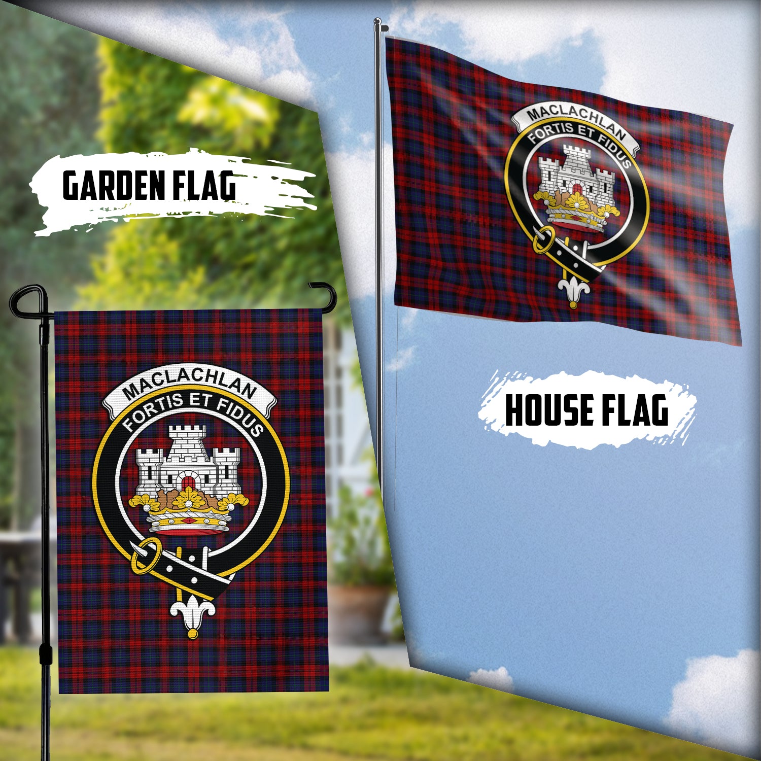 MacLachlan (McLachlan) Tartan Flag with Family Crest Garden Flag (Vertical) - Tartan Vibes Clothing