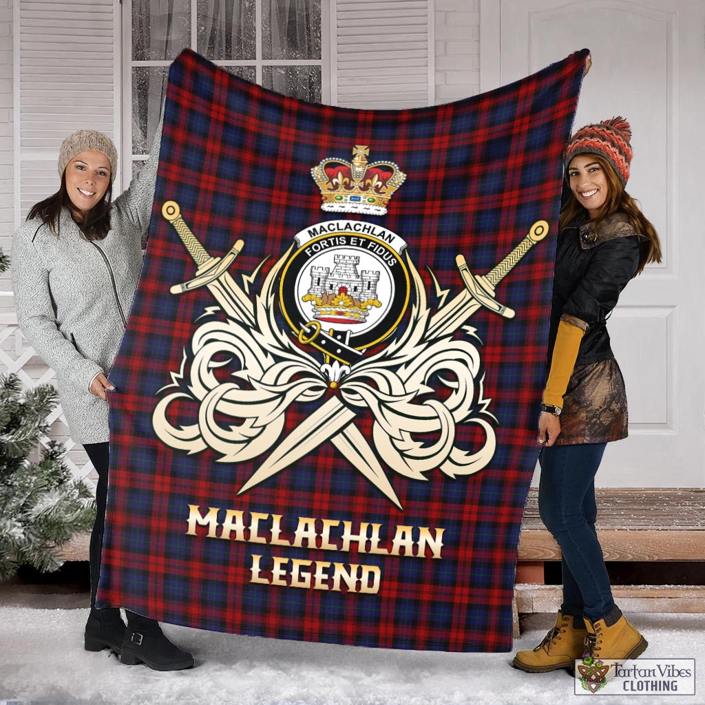 Tartan Vibes Clothing MacLachlan Tartan Blanket with Clan Crest and the Golden Sword of Courageous Legacy