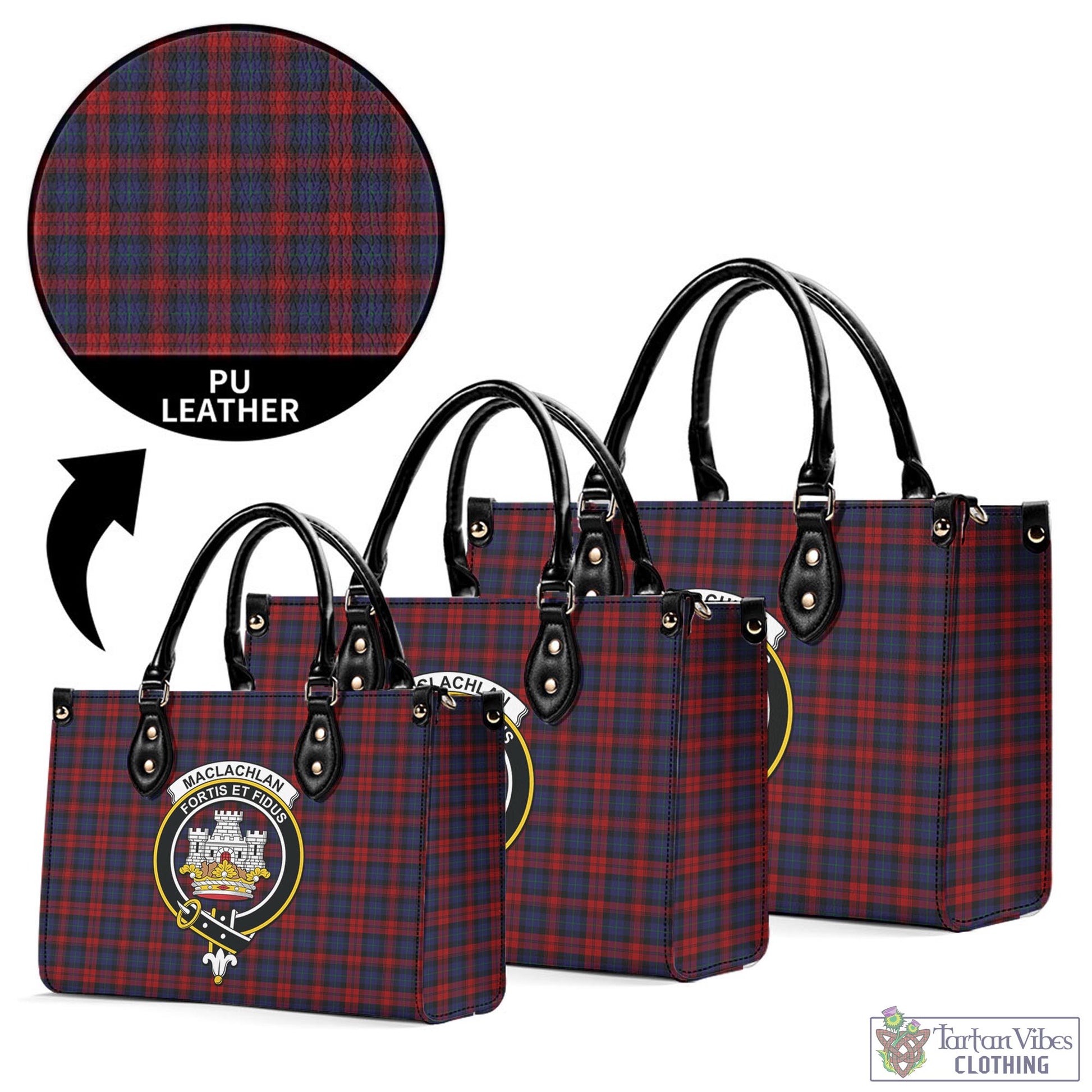 Tartan Vibes Clothing MacLachlan Tartan Luxury Leather Handbags with Family Crest