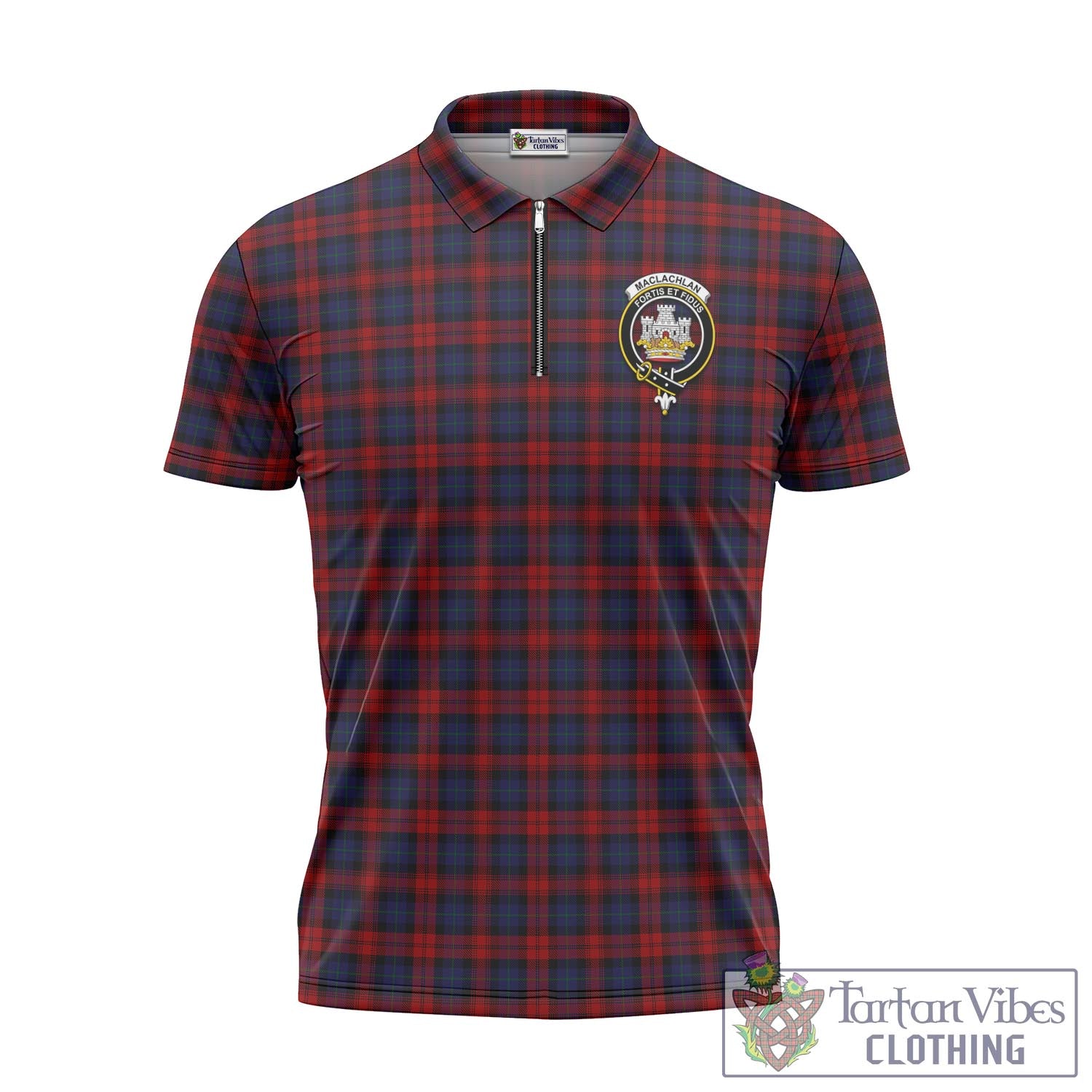 Tartan Vibes Clothing MacLachlan Tartan Zipper Polo Shirt with Family Crest