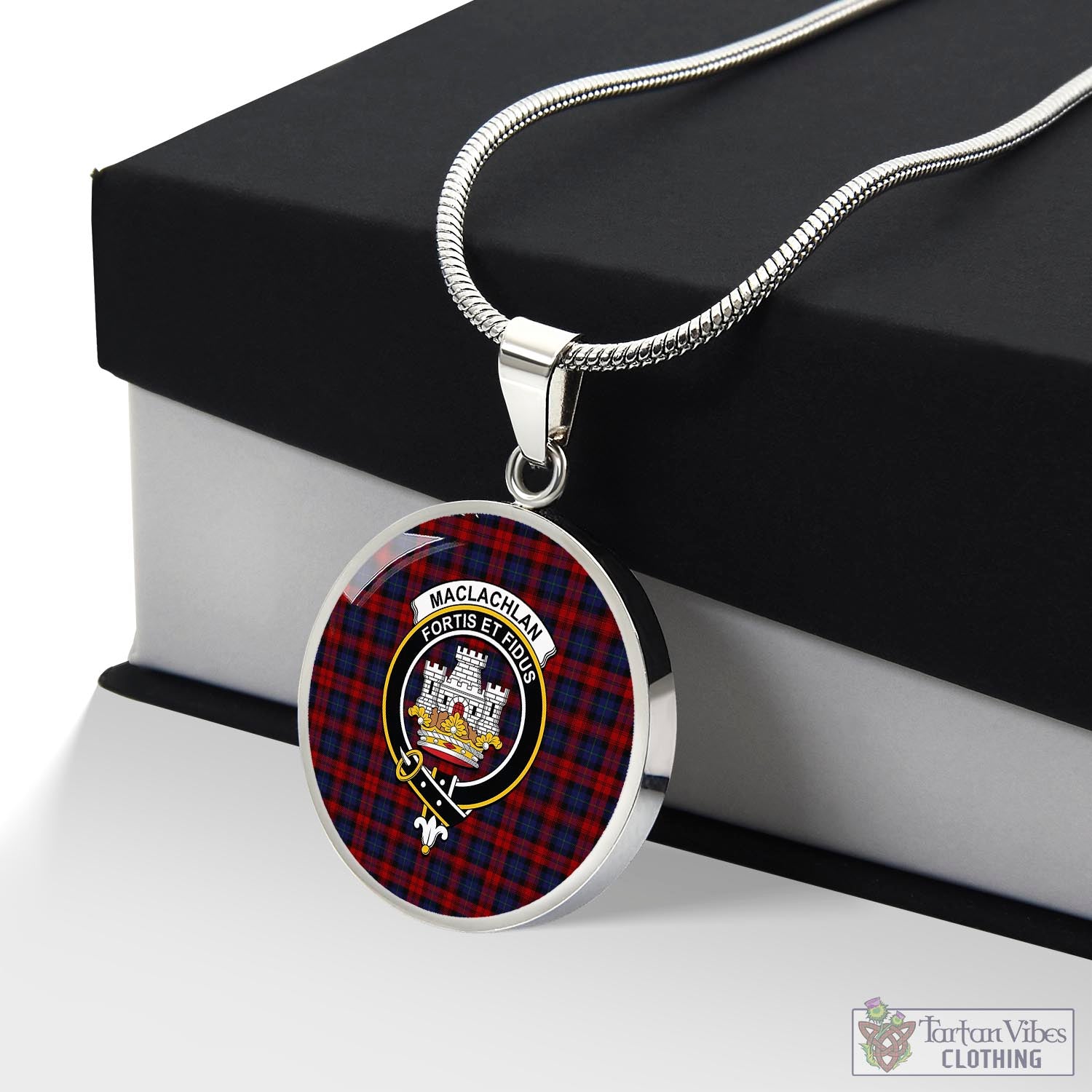 Tartan Vibes Clothing MacLachlan Tartan Circle Necklace with Family Crest