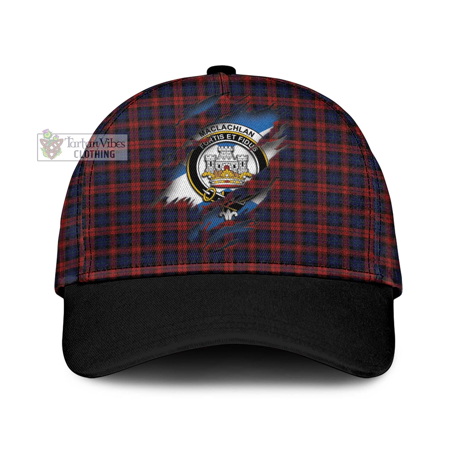 Tartan Vibes Clothing MacLachlan Tartan Classic Cap with Family Crest In Me Style