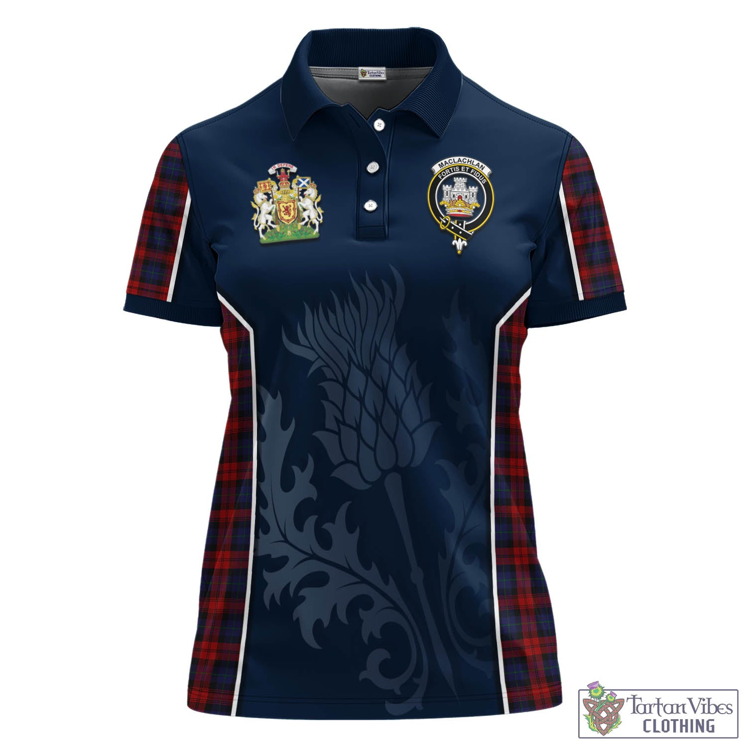 Tartan Vibes Clothing MacLachlan Tartan Women's Polo Shirt with Family Crest and Scottish Thistle Vibes Sport Style