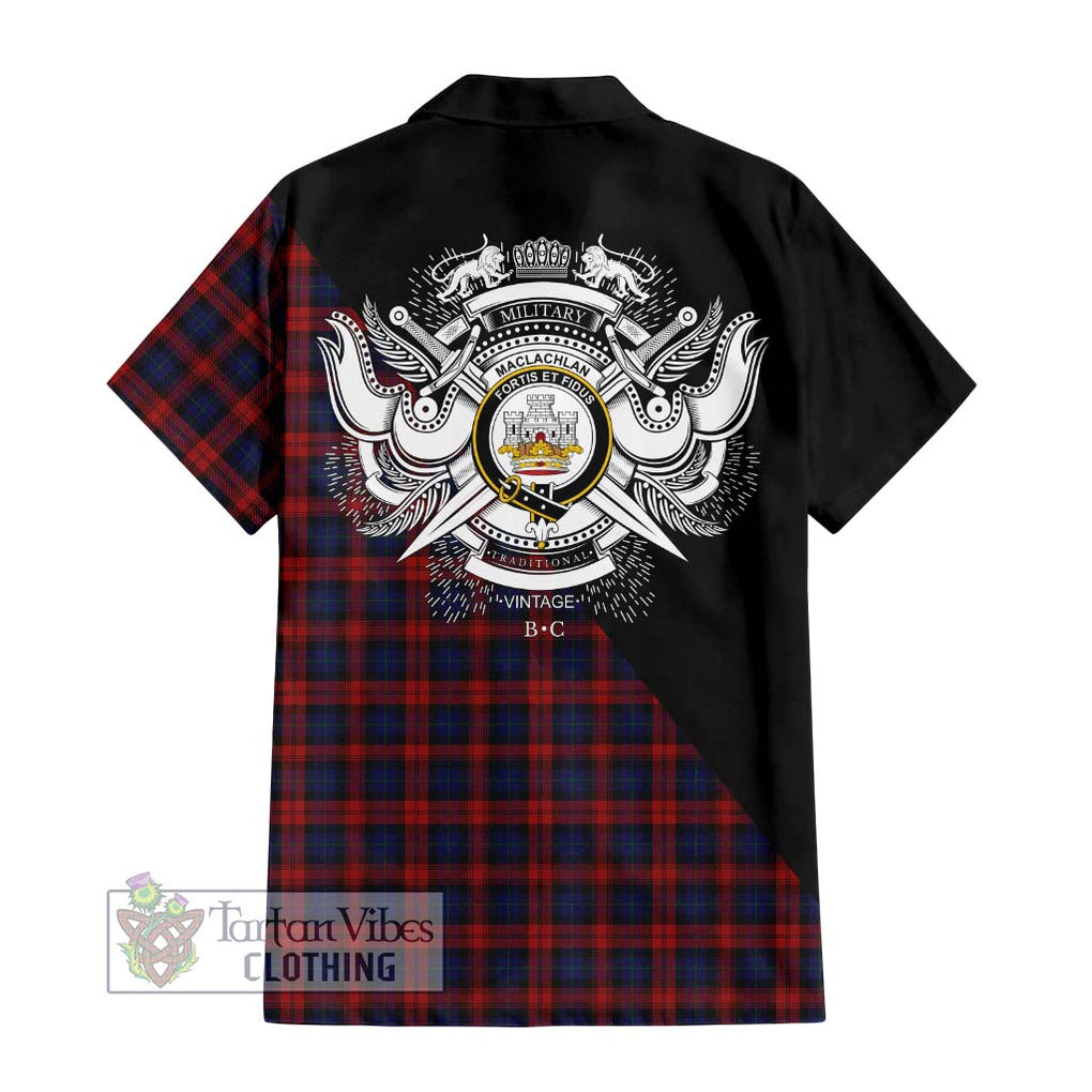 MacLachlan (McLachlan) Tartan Short Sleeve Button Shirt with Family Crest and Military Logo Style - Tartanvibesclothing Shop