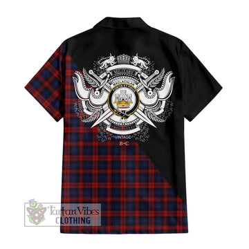 MacLachlan (McLachlan) Tartan Short Sleeve Button Shirt with Family Crest and Military Logo Style