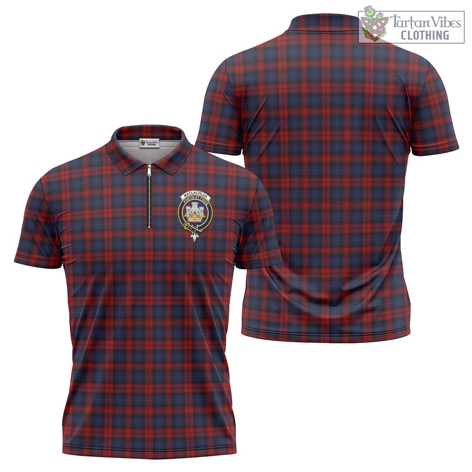 Tartan Vibes Clothing MacLachlan Tartan Zipper Polo Shirt with Family Crest