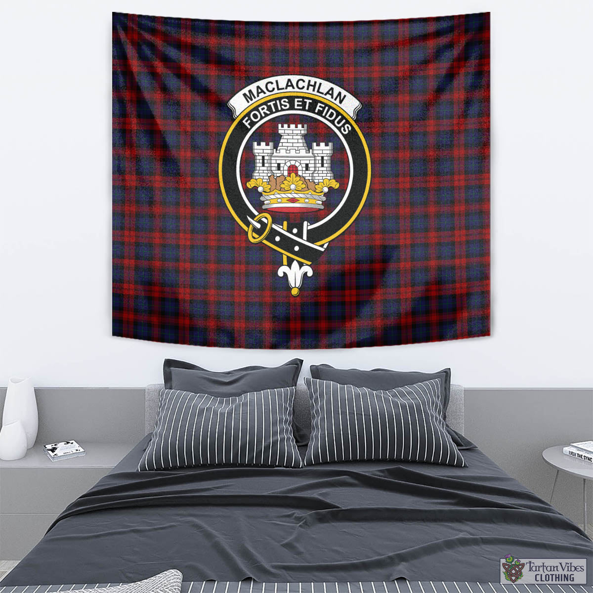 Tartan Vibes Clothing MacLachlan Tartan Tapestry Wall Hanging and Home Decor for Room with Family Crest