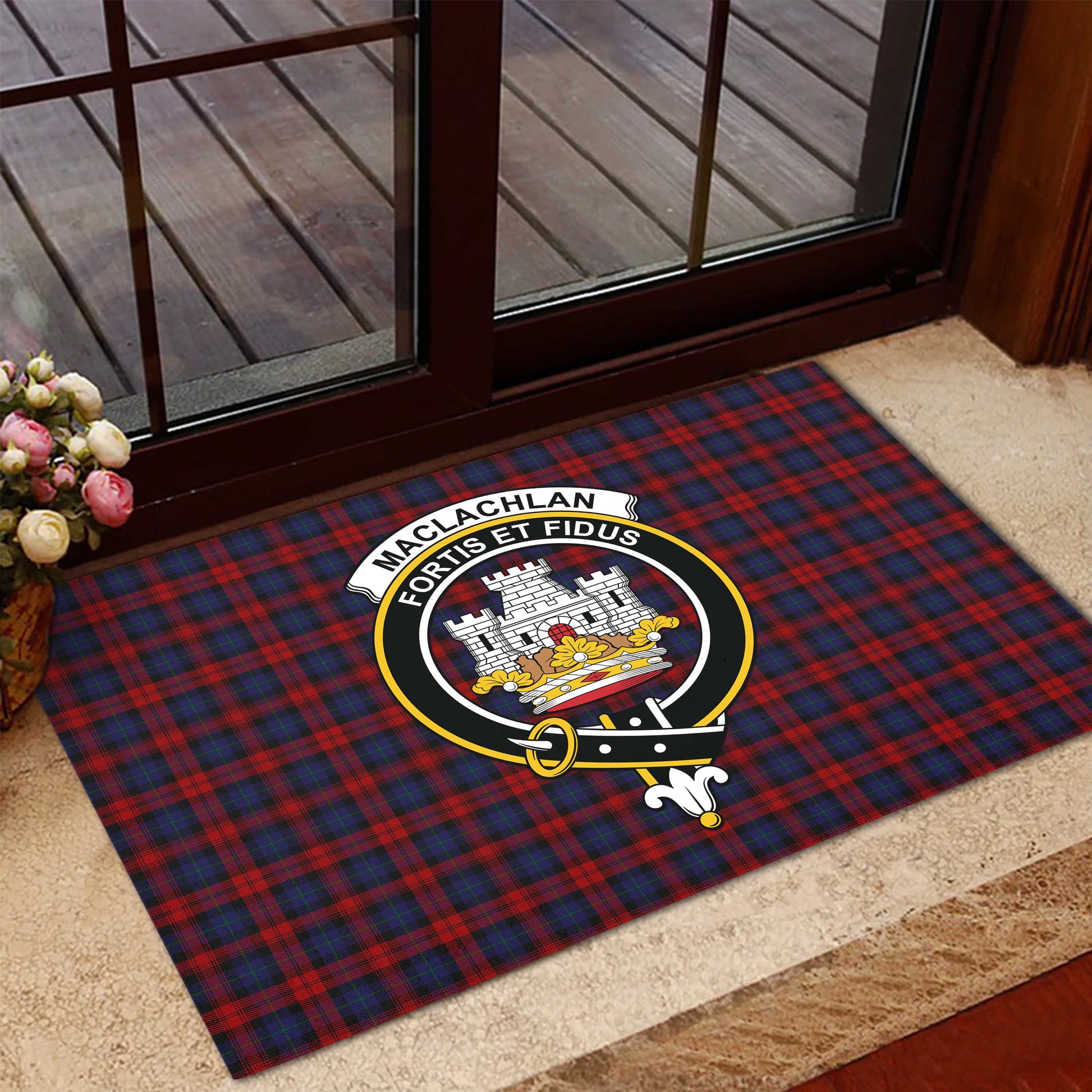 MacLachlan Tartan Door Mat with Family Crest - Tartanvibesclothing