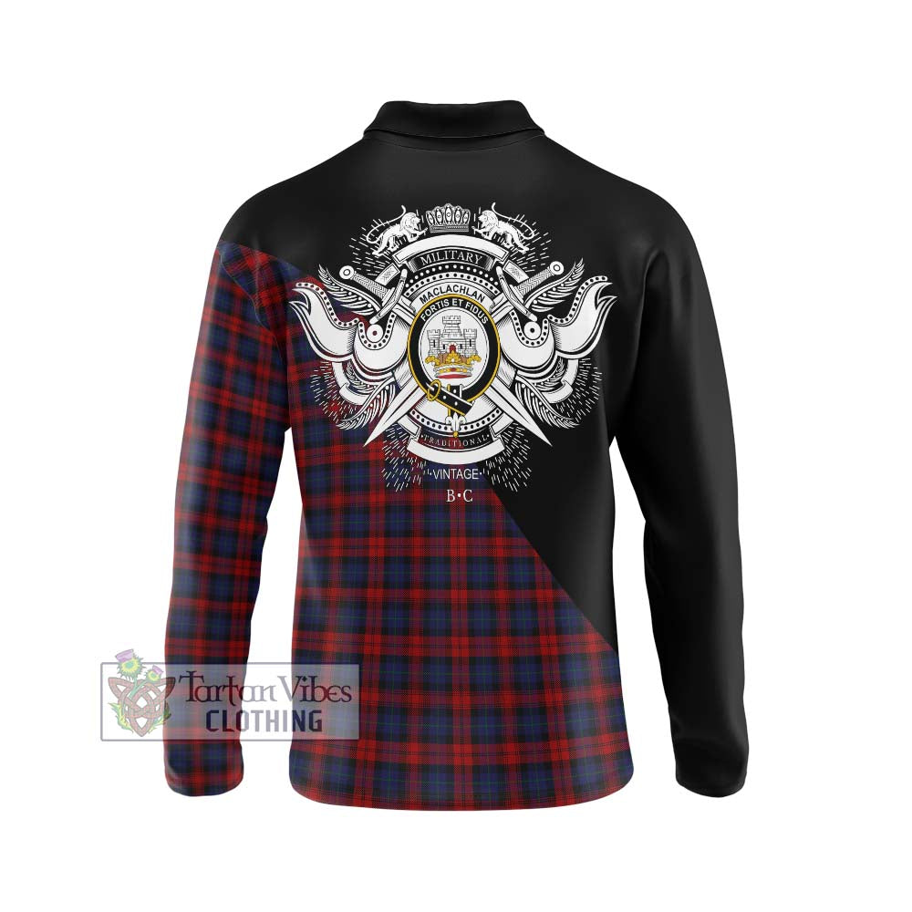 MacLachlan (McLachlan) Tartan Long Sleeve Polo Shirt with Family Crest and Military Logo Style - Tartanvibesclothing Shop