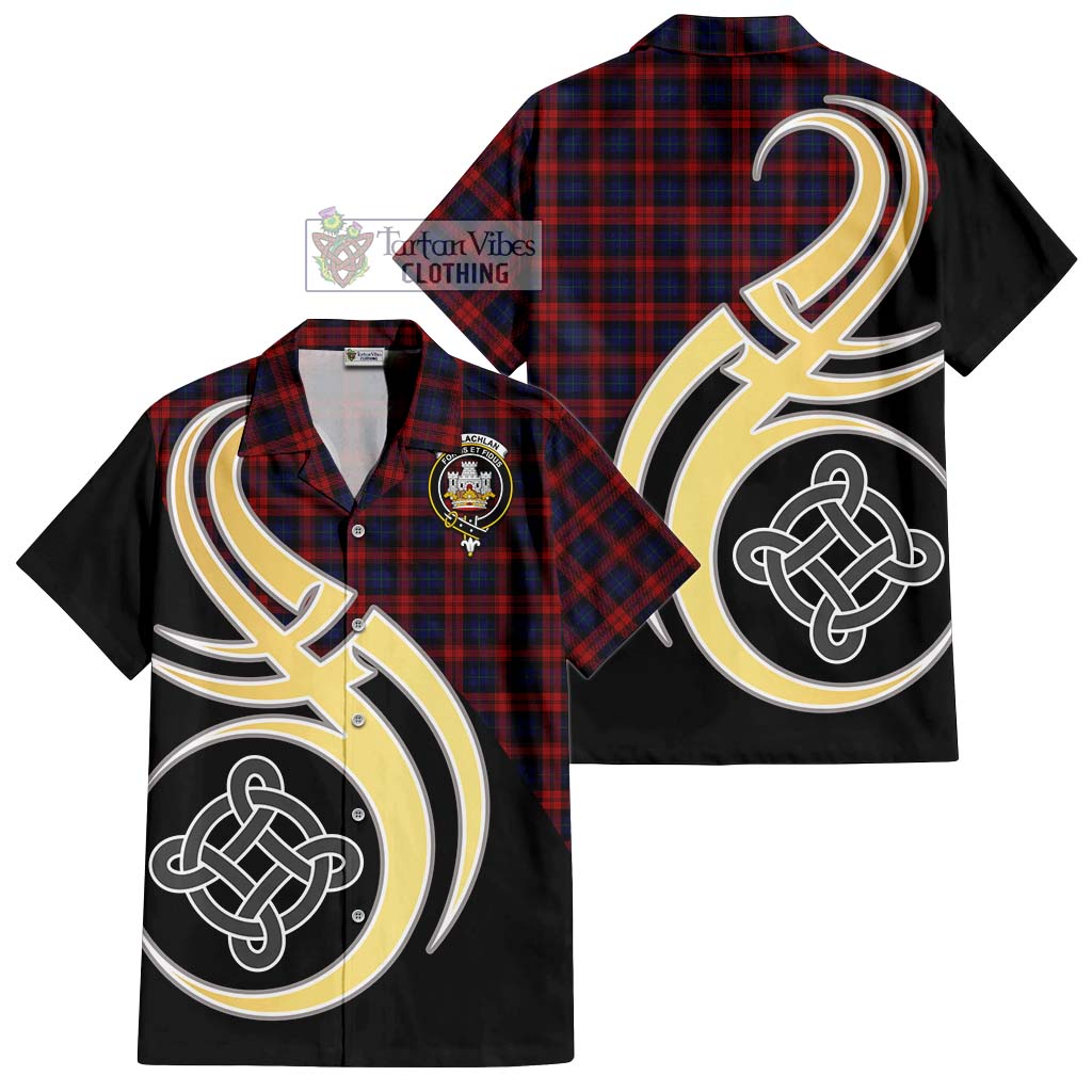 MacLachlan (McLachlan) Tartan Short Sleeve Button Shirt with Family Crest and Celtic Symbol Style - Tartan Vibes Clothing