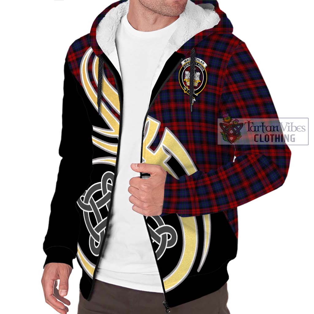 MacLachlan (McLachlan) Tartan Sherpa Hoodie with Family Crest and Celtic Symbol Style - Tartan Vibes Clothing