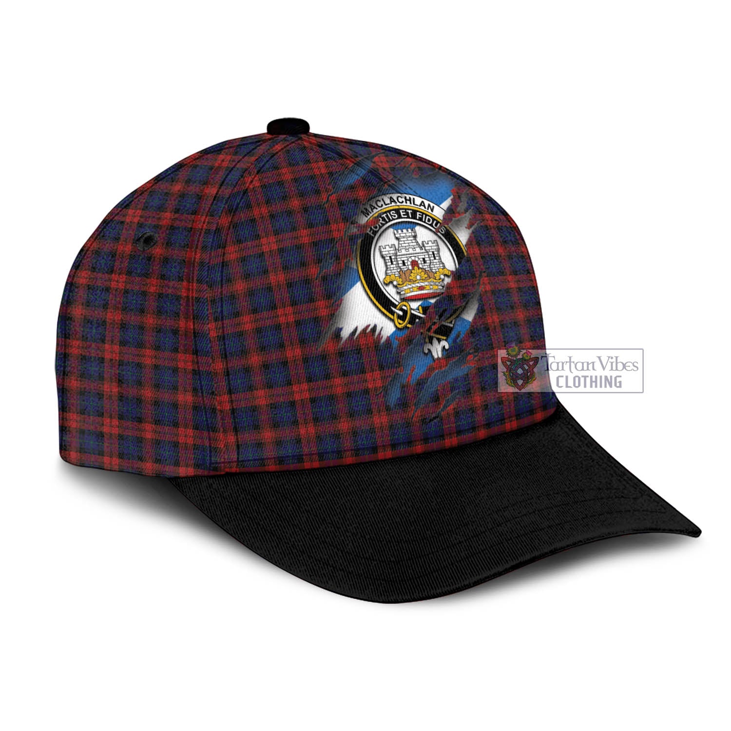 Tartan Vibes Clothing MacLachlan Tartan Classic Cap with Family Crest In Me Style