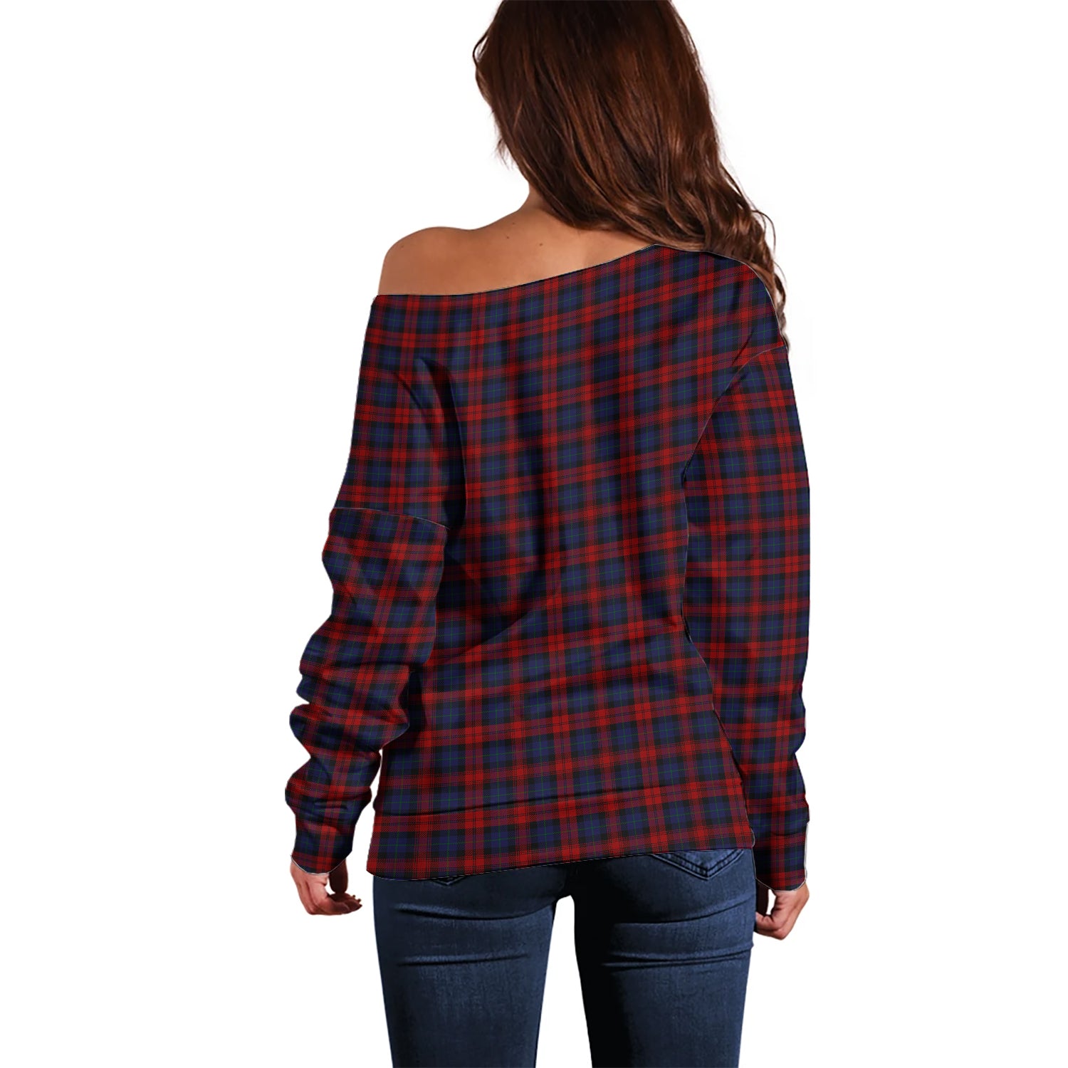 MacLachlan Tartan Off Shoulder Women Sweater with Family Crest - Tartanvibesclothing