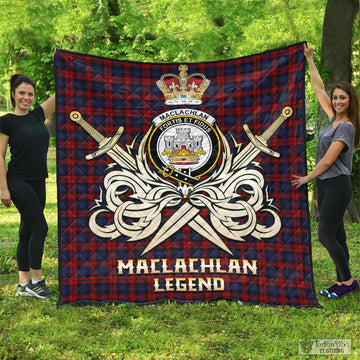 MacLachlan (McLachlan) Tartan Quilt with Clan Crest and the Golden Sword of Courageous Legacy