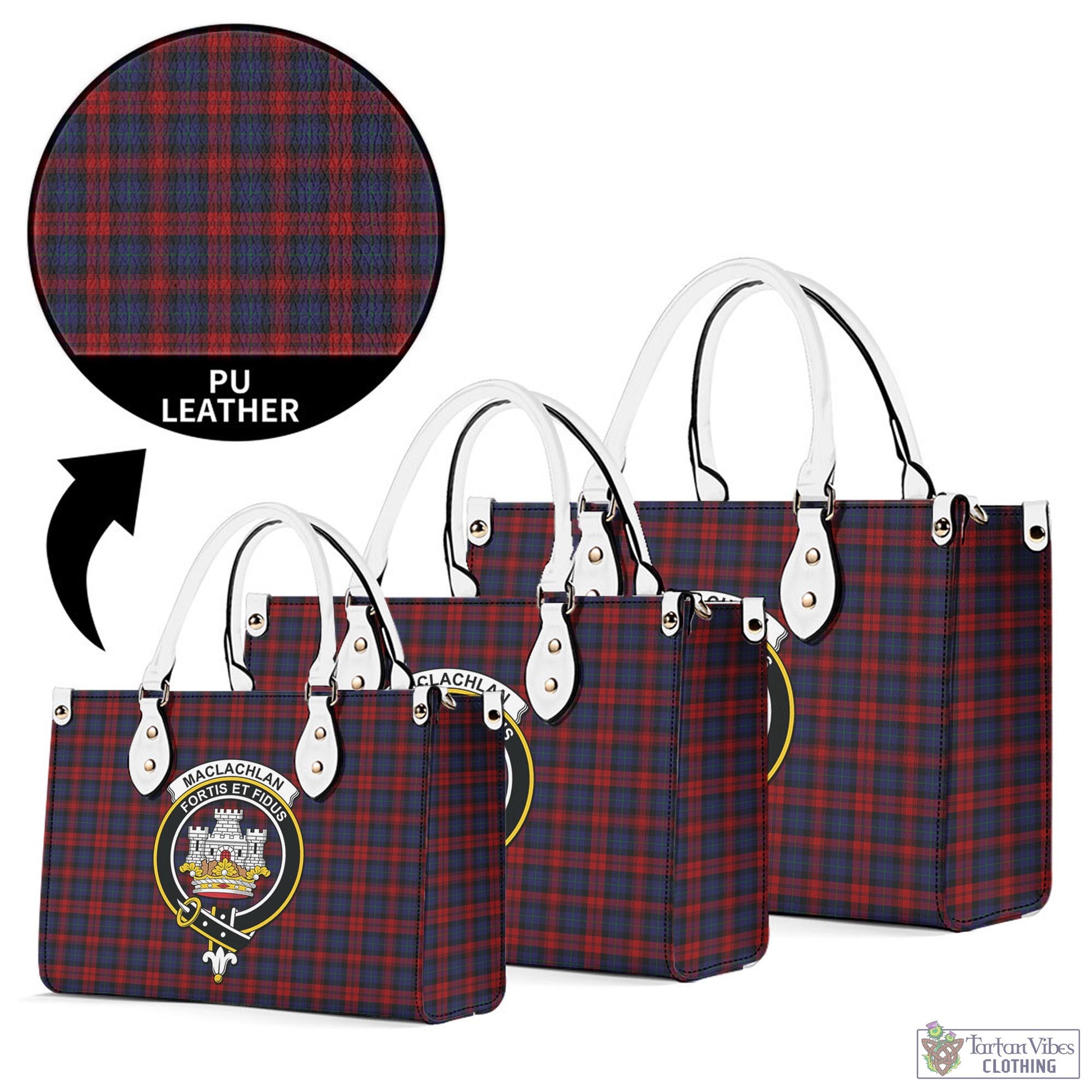 Tartan Vibes Clothing MacLachlan Tartan Luxury Leather Handbags with Family Crest