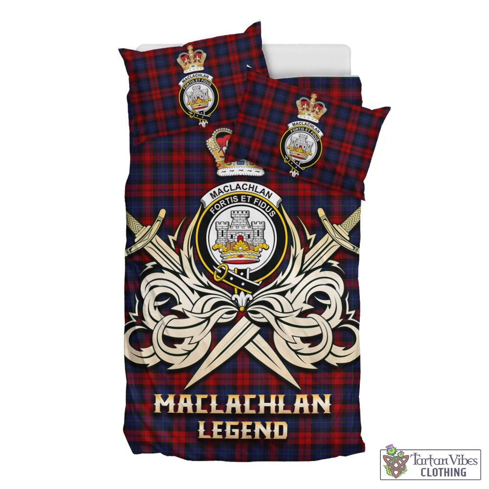 Tartan Vibes Clothing MacLachlan Tartan Bedding Set with Clan Crest and the Golden Sword of Courageous Legacy