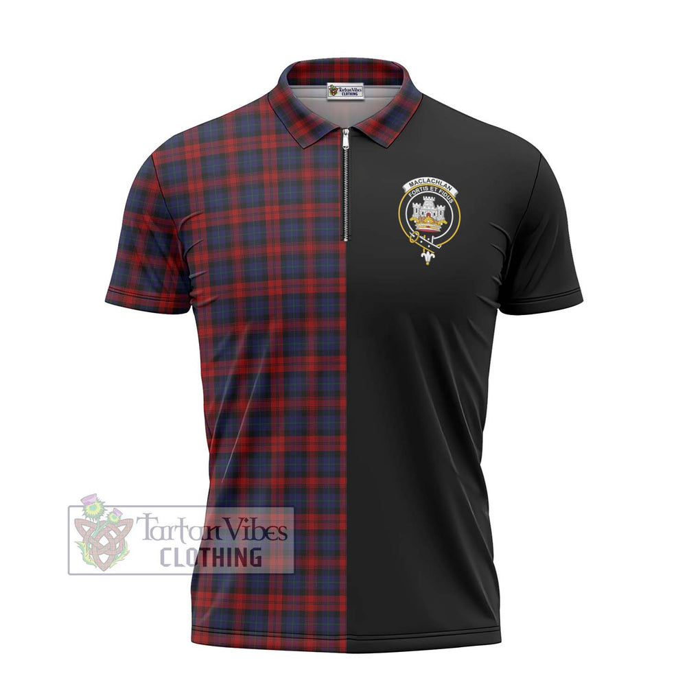 MacLachlan (McLachlan) Tartan Zipper Polo Shirt with Family Crest and Half Of Me Style - Tartanvibesclothing Shop