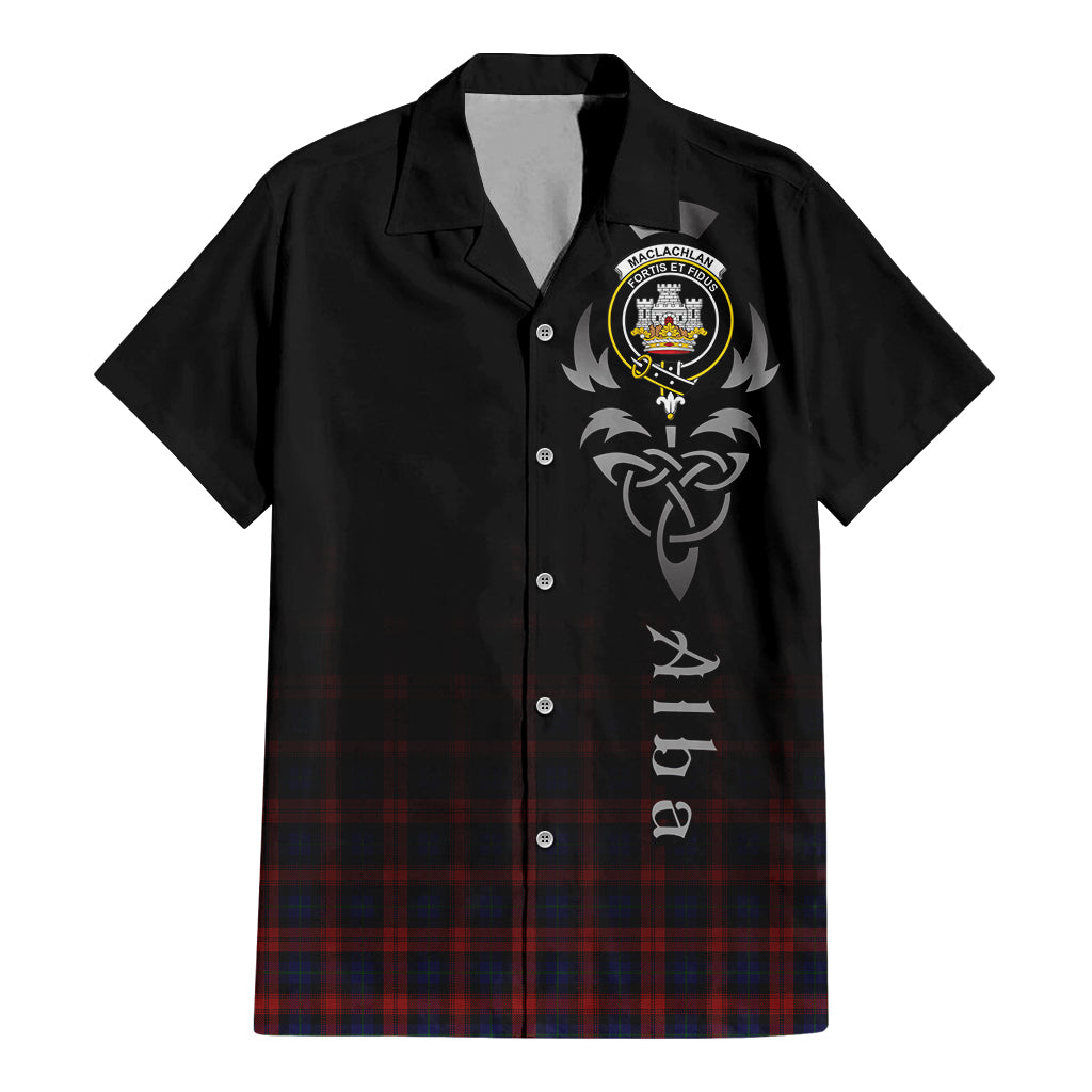 Tartan Vibes Clothing MacLachlan Tartan Short Sleeve Button Up Featuring Alba Gu Brath Family Crest Celtic Inspired