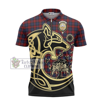 MacLachlan (McLachlan) Tartan Zipper Polo Shirt with Family Crest Celtic Wolf Style - Tartan Vibes Clothing